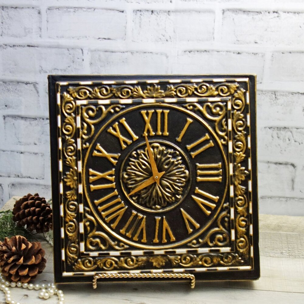 Checkered Mantle Clock Hand Painted Urban Style Checked Clock Maximalist Art